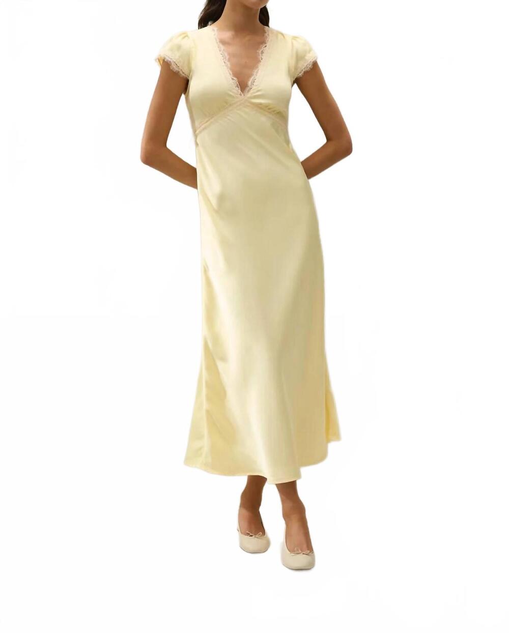 NEW FAITHFULL THE BRAND gala maxi dress in lucia lace buttery yellow